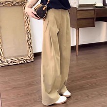 复古卡其色休闲裤女2025年秋季新款小个子高腰宽松显瘦阔腿直筒裤