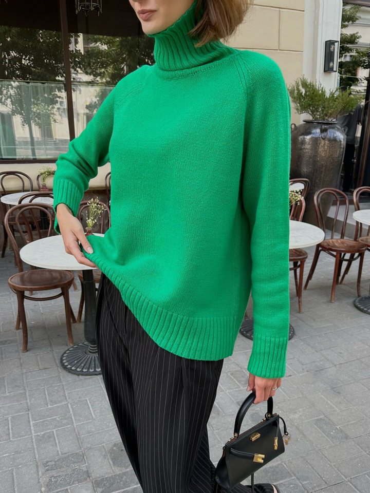Áo len nữ cổ cao tay raglan dáng trung bình màu trơn — Màu cam, Màu hồng, Màu trắng, Màu xanh da trời chi tiết 25