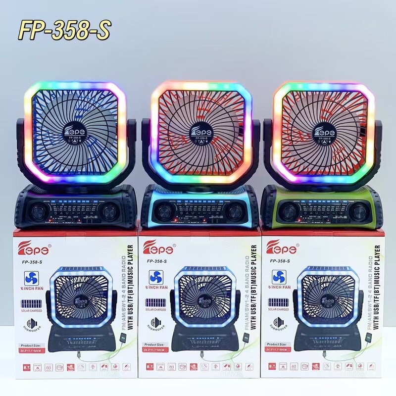 ソーラーファン、3-in-1スピーカー、LED照明、アンテナ、ラジオ、リモコン、デスクトップ多機能Bluetoothスピーカー|undefined