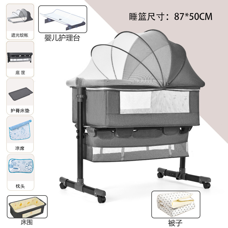 Cama cuna multifuncional para recién nacidos, extraíble con cama plegable, cama para juegos para bebés, mesa de pañales con rodillo