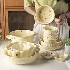 Ins風愛高颜値陶磁器釉薬下彩クリーム風家庭服カップル家庭用セット食器セット