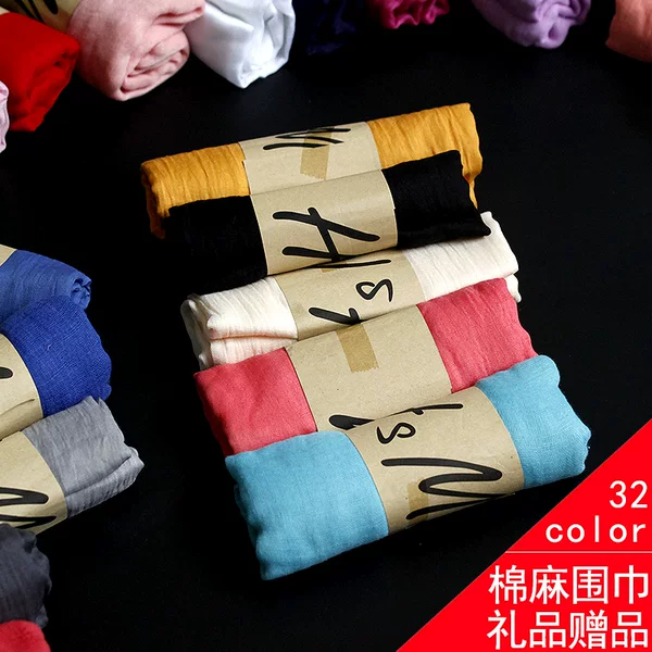 Sweet Candy Color Women's Silk Scarf Thin Sunshade Pure Color Cotton and Linen Scarf Gift Warm Scarf Wholesale