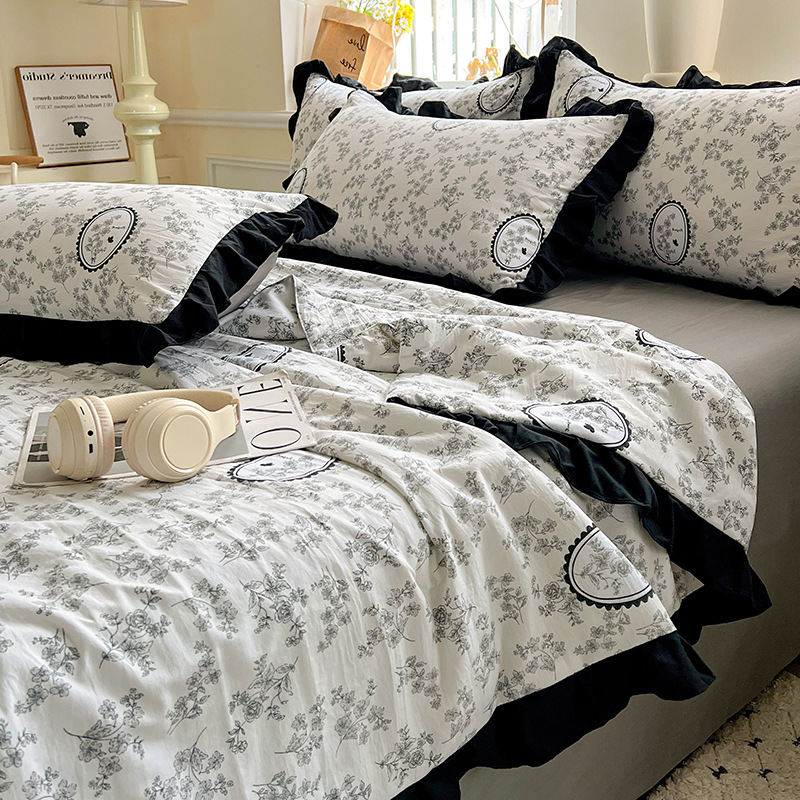 Edredón de aire acondicionado de algodón lavado de cuatro piezas edredón fresco de verano sección delgada dormitorio de verano doble edredón de primavera y otoño de verano núcleo lavable a máquina