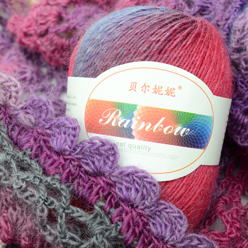 Royal-Style Gradient Wool Yarn, Rainbow Yarn for Crocheting Shawls, Wholesale Hand-Crocheted Yarn