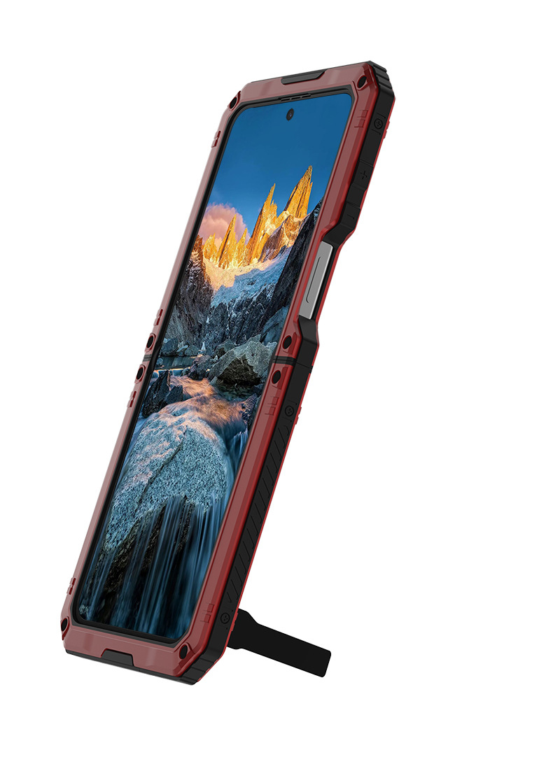 Ốp lưng Samsung Z Flip5/Flip4 kim loại gập toàn bộ chống rơi có giá đỡ — Đen, Đỏ chi tiết 14