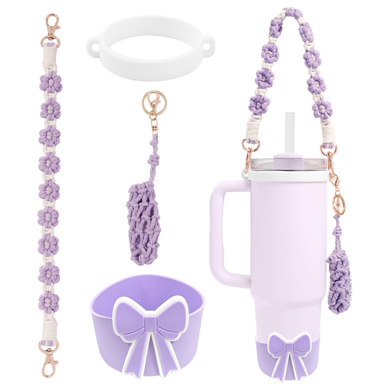 Accesorios de Amazon Stanley 40oz tejido corda de mano flor nudo gorra de paja cubierta taza colgante de pelo