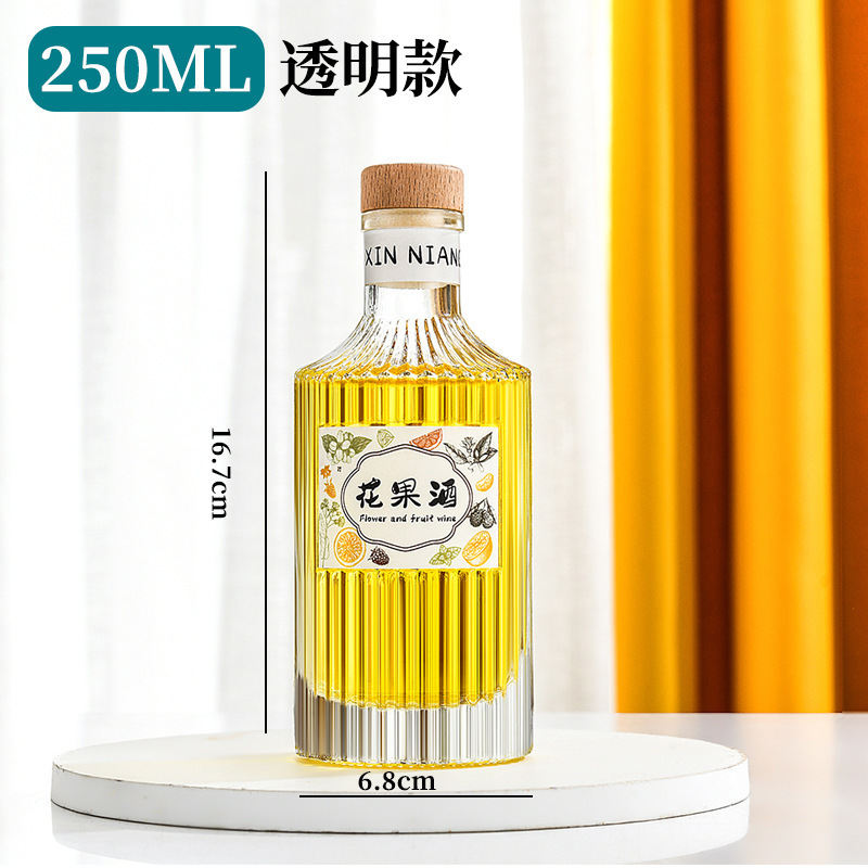 批发竖条纹玻璃果酒瓶一斤装玻璃白酒瓶大肚果汁饮料瓶自酿米酒瓶|undefined