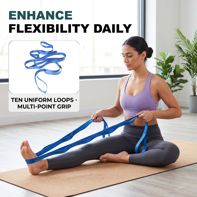 New cross-border yoga strap, exercise stretching strap, 10-loop stretch strap, resistance strap, physical therapy aid strap, non-elastic New cross-border yoga strap, exercise stretching strap, 10-loop stretch strap, resistance strap, physical therapy aid strap, non-elastic