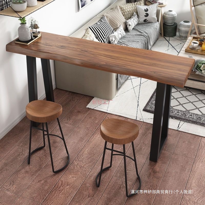 Solid Wood Bar Table, Home Balcony Wall-Mounted Long Narrow Table, Commercial Bar Table, High Table and Chair Combination