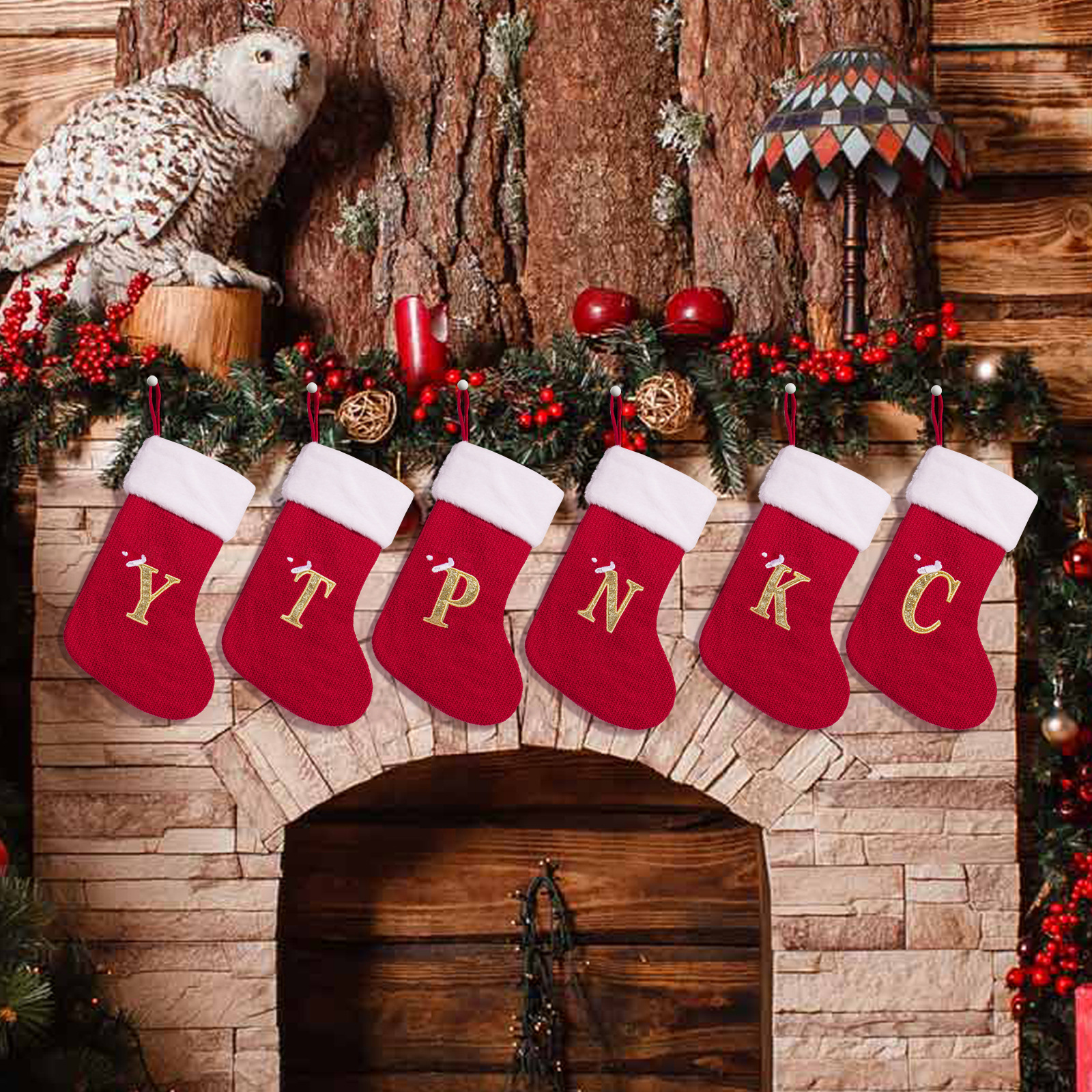 Cross-border nuevo estilo de Navidad rojo 26 letras calcetines de punto de alta calidad colgante de Navidad bordado dulces bolsas de decoración