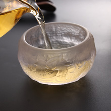 中式立體浮雕水晶玻璃鼓杯建盞茶杯主人杯單杯禪意杯琉璃功夫茶杯