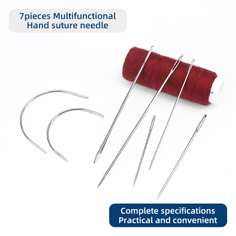 Especial de 7 tipos de cuero cosido, puntadas triangulares de costura a mano, aguja curva de ojo grande para el hogar, juego de agujas de coser multiusos