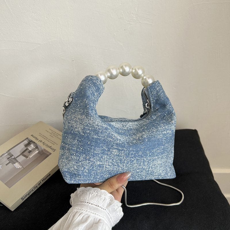 Bolso de cadena de moda coreana 2025 nuevo bolso de mujer bolso de hombro de mezclilla con diamantes bolso de mensajero con cuentas de estilo occidental