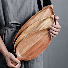 Mahogany Wooden Tray, Japanese-Style Home Use: Pizza & Steak Plate, Handcrafted Wood, Leaf-Shaped, Perfect for Sushi, Dim Sum, or Dessert Display