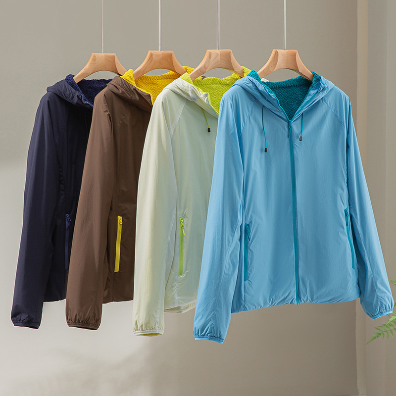 Lightweight, warm, fleece-lined outdoor jacket for women, high-end, color-blocking, loose-fitting, hooded, casual, breathable, autumn women's clothing Lightweight, warm, fleece-lined outdoor jacket for women, high-end, color-blocking, loose-fitting, hooded, casual, breathable, autumn women's clothing