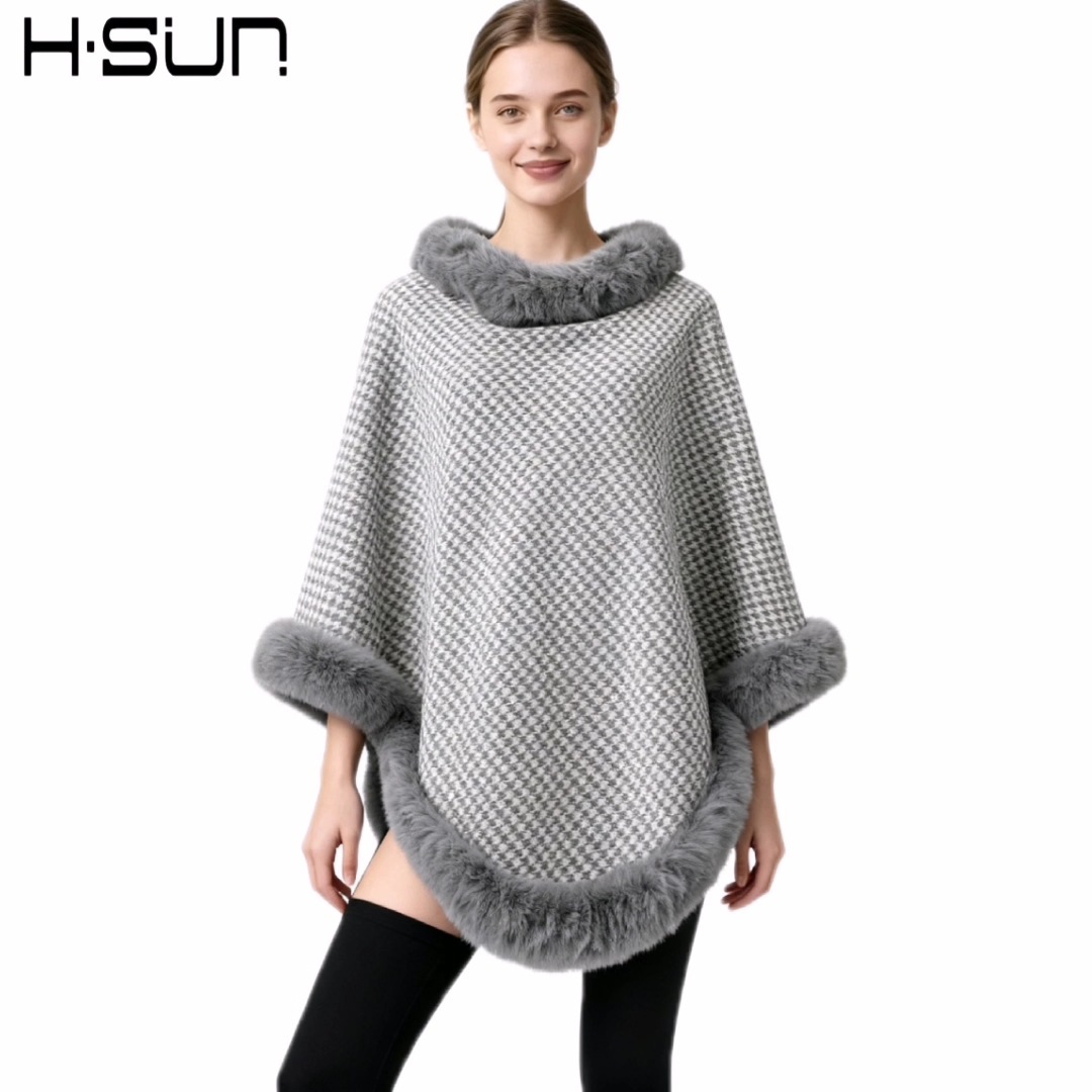 Capa tipo chal de otoño e invierno 2026, nueva bufanda de piel sintética de conejo, abrigo de punto para mujer, prenda exterior holgada y versátil. image 80