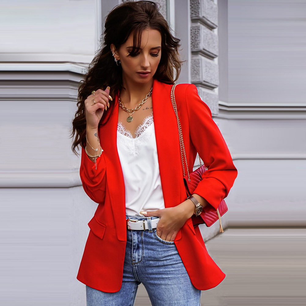 Women's Clothing best selling autumn and winter new products long sleeved lapel solid color casual tops small suit jacket women's trend_voghion.com