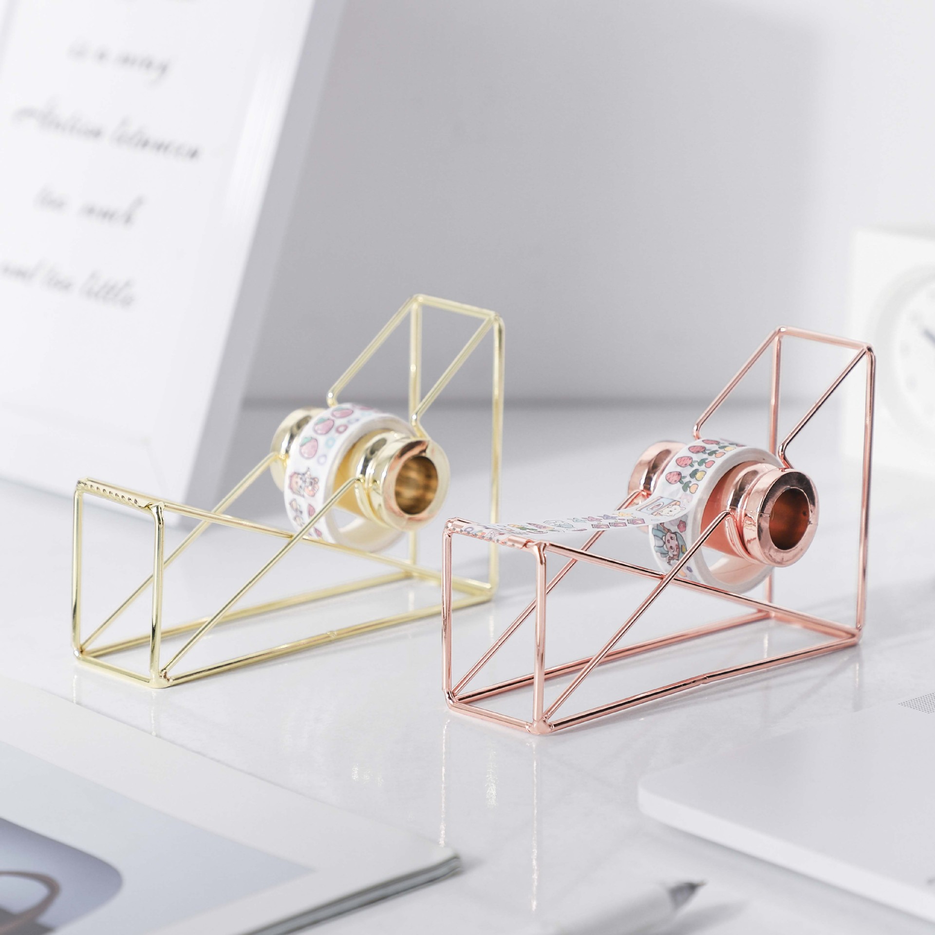 铭强北欧INS电镀铁艺胶纸机胶纸座胶带切割器胶带器胶带机胶带座