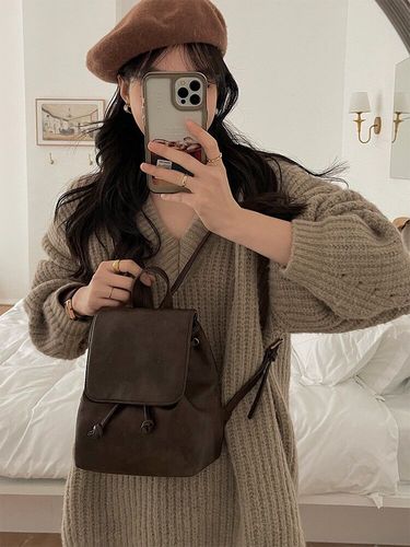 Xiaohongshu same style small retro brown student backpack for women  new ins simple versatile shoulder bag