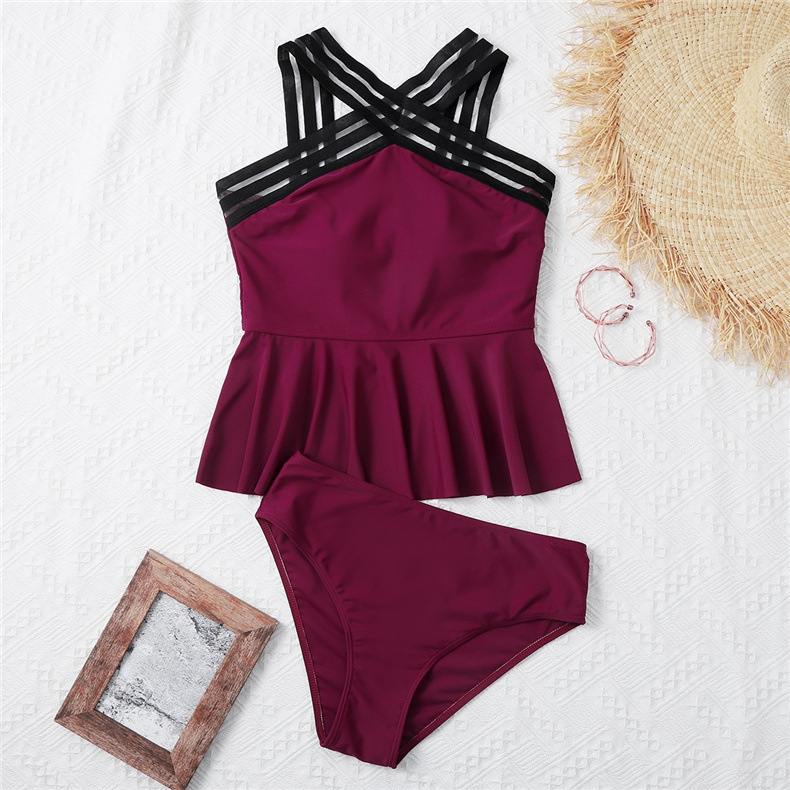 Sexy and minimalist bikini for women's summer 2024 new solid color strapless tight fitting quick drying split swimsuit_voghion.com