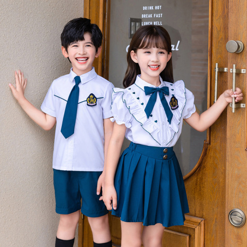 Preschool uniform British style set primary school uniform for boys and girls JK uniform shirt two-piece summer set