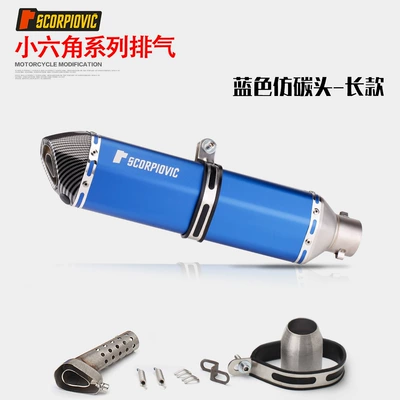 Ninja Z250Sl Small Hexagonal: Motorcycle exhaust pipe - long-style-blue-imitation-carbon-head