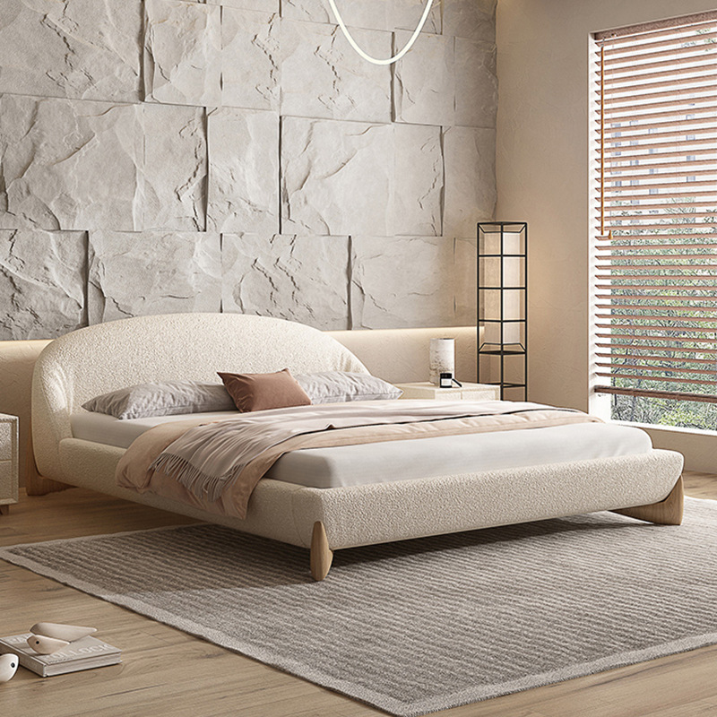 Italian Minimalist Wabi-Sabi Style Double Fabric Bed Modern Minimalist Designer Master Bedroom Cream Cashmere Bed
