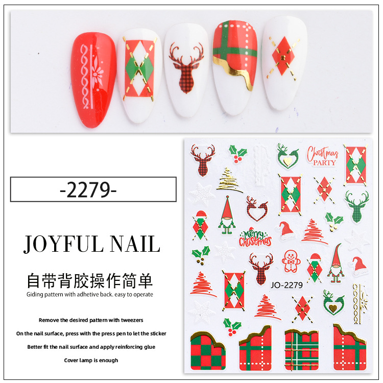 2022 nuevas pegatinas de uñas de navidad lindo conejo campana santa claus pegatinas de uñas con adhesivo