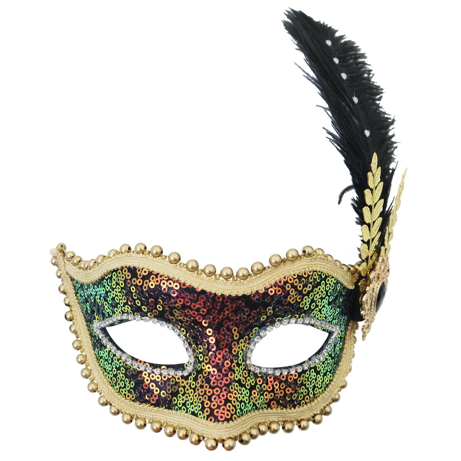 Amazon venta caliente carnaval borde lateral plumas metálicas mariposas retro máscaras de mitad de cara romana baile de maquillaje