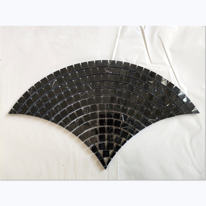 Black Fan-Shaped Mosaic Natural Marble Tiles for Entrance, Living Room, Bathroom, Balcony, and Trendy Tiles