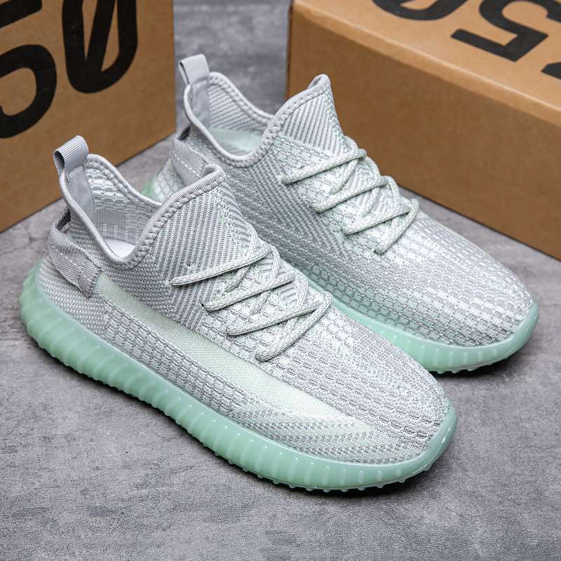 Zapatos de hombre de coco Putian transpirables de verano, deportes de tejido volador, correr, desodorante, resistente al desgaste, amortiguador, zapatos de moda con hoja