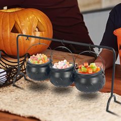 国境を越えたハロウィーン魔女桶3個缶スタンド鉄棚セットキャンディー桶魔女桶缶パーティーテーブル装飾