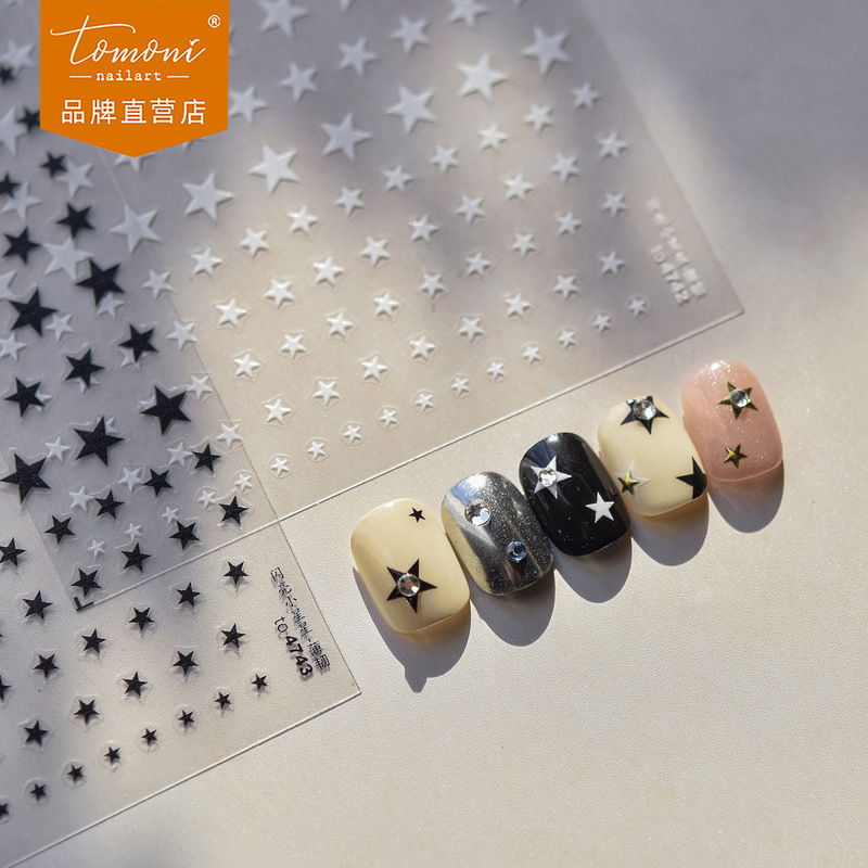 Tomoni Thin and Tough Nail Art Stickers Are Simple and Versatile for Daily Work Clothing Nail Stickers Black and White Star Stickers Small Nose