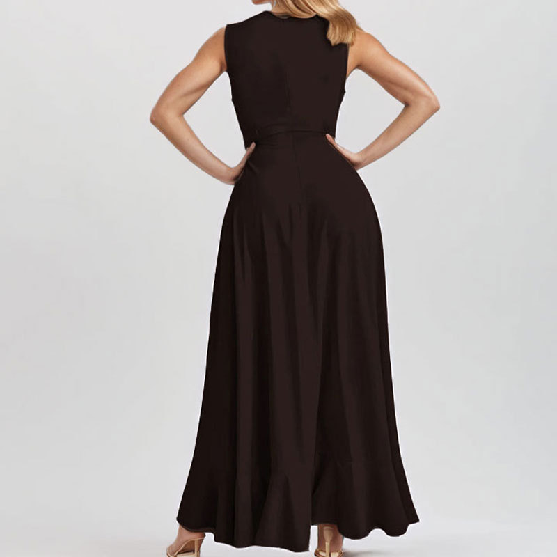 2026 New Model Cross-Border Foreign Trade Elegant Commuting High-Waisted Slim-Fit Solid Color Dress_ecoleips.com