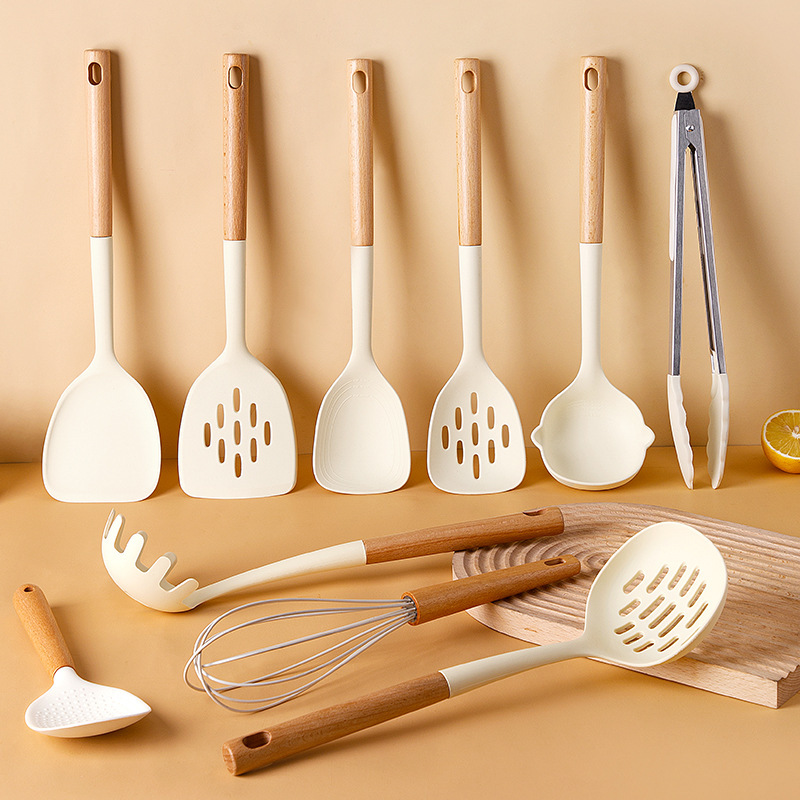 Juego de utensilios de cocina, pala de silicona, pala, sartén antiadherente, cuchara, colador de alta temperatura de grado alimenticio para el hogar, venta al por mayor transfronteriza