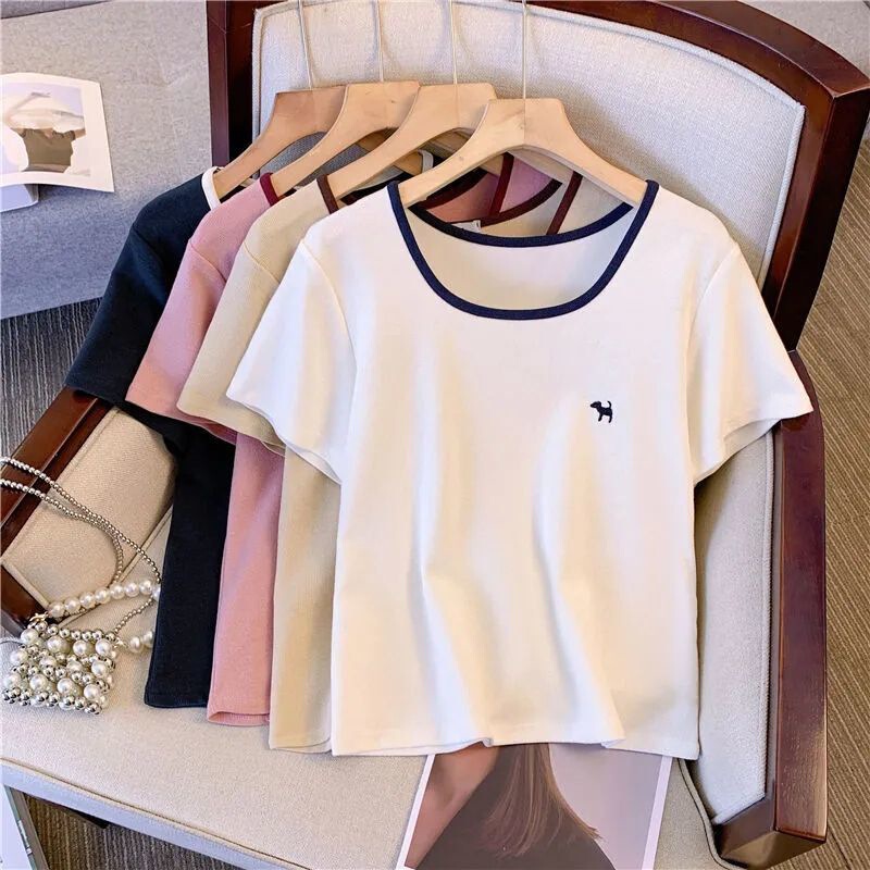 Right Shoulder Short-Sleeved T-Shirt for Women Summer 2025 New Design Niche Large Size Slim Fit Cover Flesh Slimming Look Square Neck Top