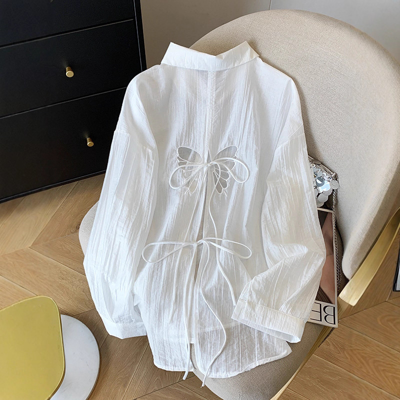 Butterfly Tie-Up Split Hem Sun Protection Shirt for Women, New Summer Thin Style Outerwear with a Unique Design, Long-Sleeve Cardigan Jacket