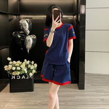 欧货宽松韩版休闲运动套装女新款夏季时尚减龄条纹短袖短裤两件套