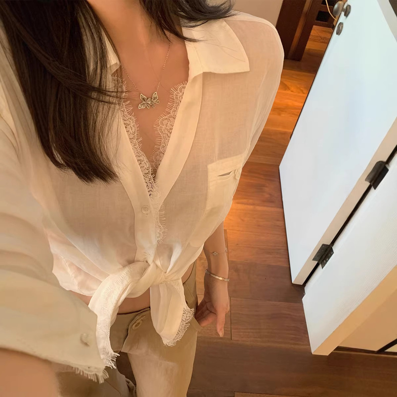 Relaxed White Shirt, Tencel Sun Protection Shirt, 2026 Spring and Summer Lazy Style Loose Long-Sleeved French Gentle Work Clothing Top