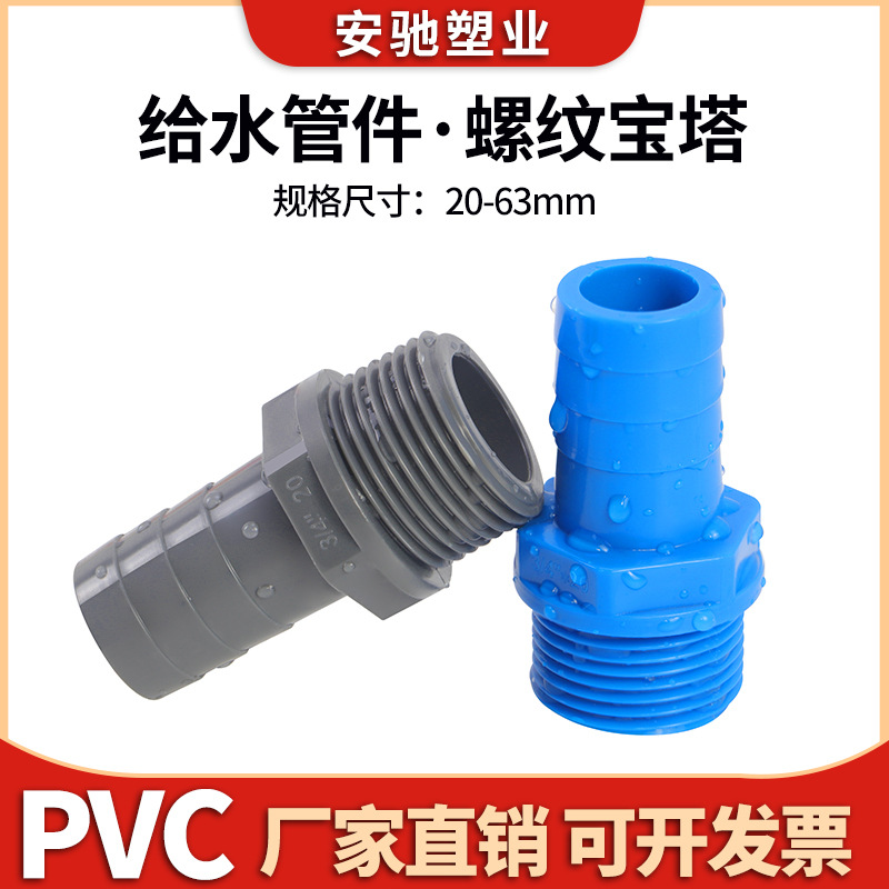 Acoplamiento de la torre de dientes externos de PVC Acoplamiento de manguera de tubería de alimentación interna y externa Cables de boquilla de agua de UPVC Hire de plástico macho