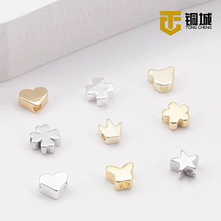 14K包金五角星隔珠立体手工diy饰品配件铜电镀真金银色手链隔片