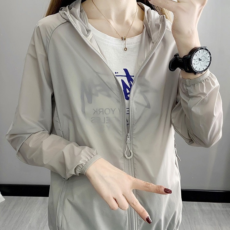 Women's summer new breathable UV-protective hooded sports skin jacket + spandex (regular)