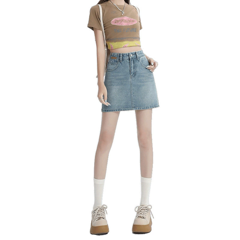 Summer denim skirt, universal protective underware, nostalgia, hip-accented