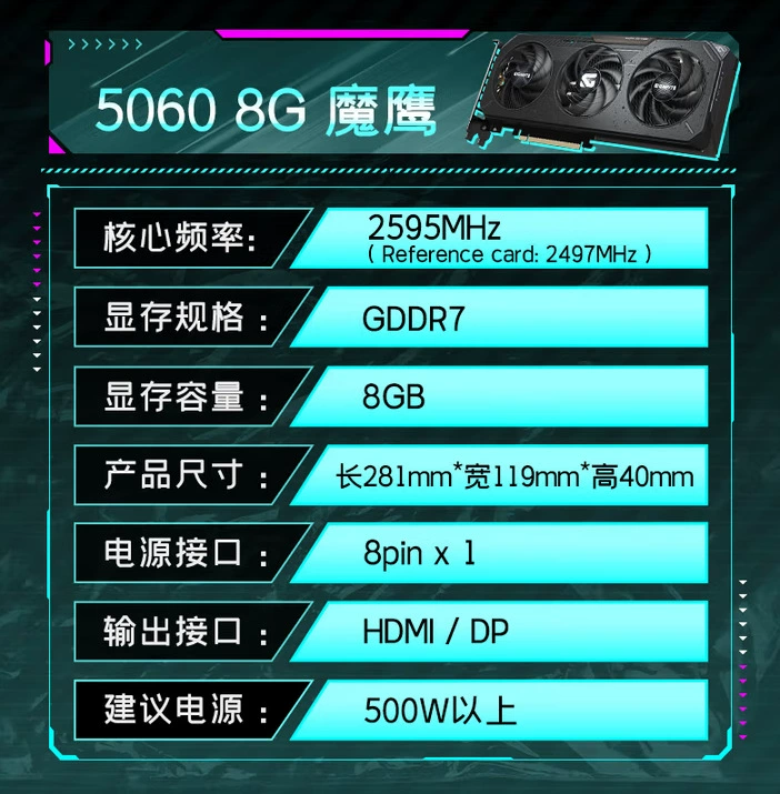 Подходит для Gigabyte 5060 8G графическая карта Magic Eagle GeForce RTX 5060, отдельная видеокарта для ПК