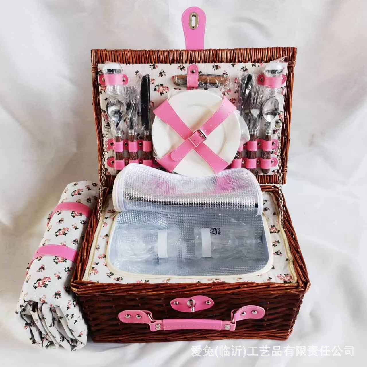 Canasta de picnic personalizada, mimbre hecho a mano con tapa, canasta de regalo, salida de primavera, canasta de almacenamiento de frutas, bolsa de aislamiento de vajilla