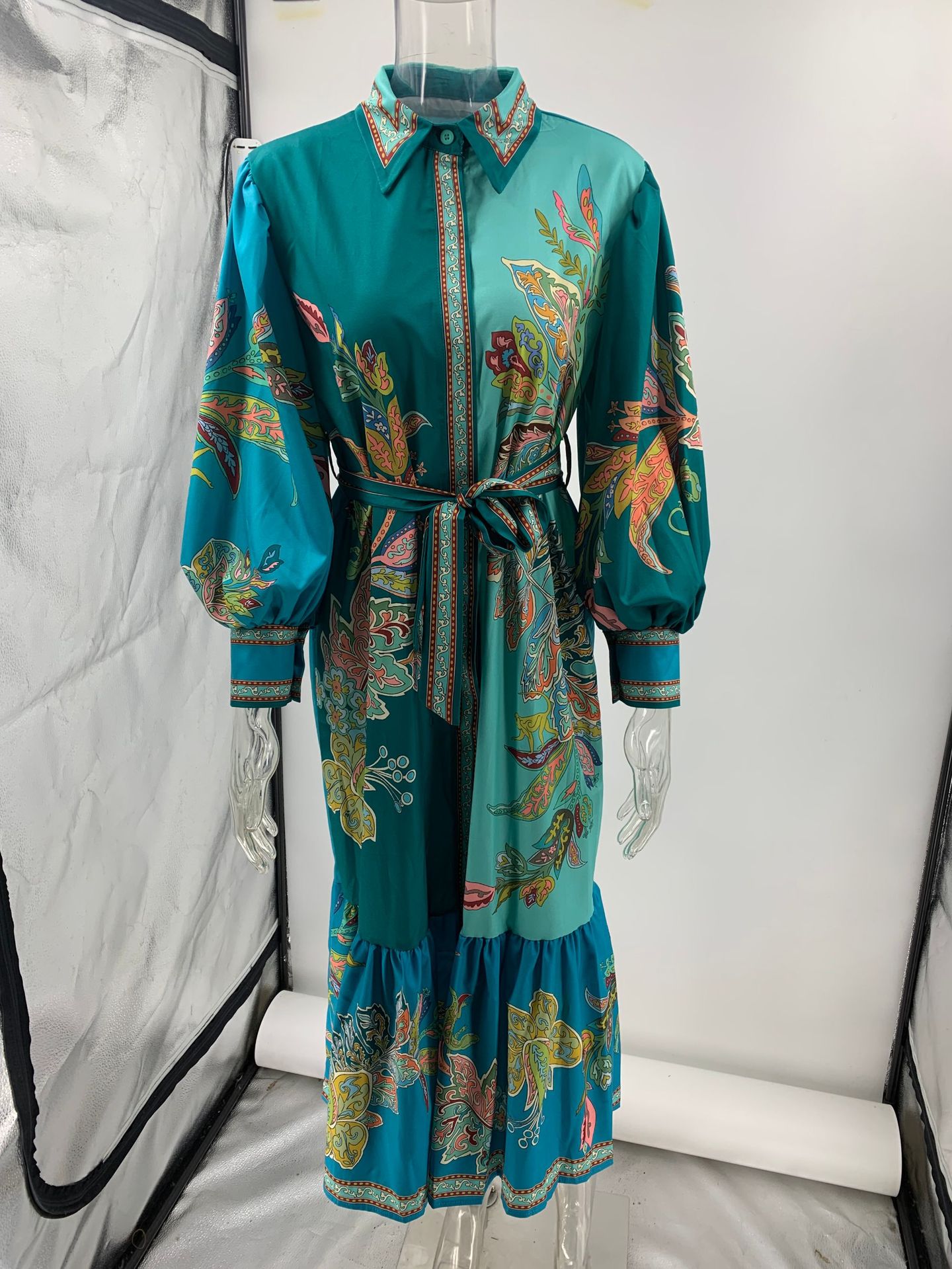 Spring, Autumn Season Wholesale Women's Elegant Vacation Plant Casual Holiday Turndown Long Sleeve Regular Dress
