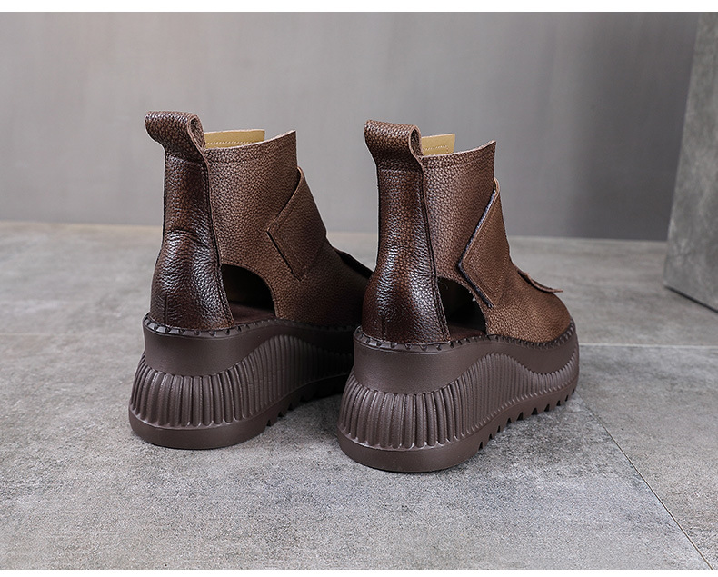Sandal hở mũi nữ da bò thật kiểu La Mã, gót thấp tôn dáng — màu nâu chi tiết 12