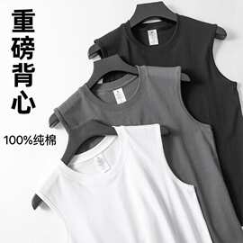 2023重磅无袖T恤男士夏季运动背心白色宽松圆领坎肩棉汗衫潮男生