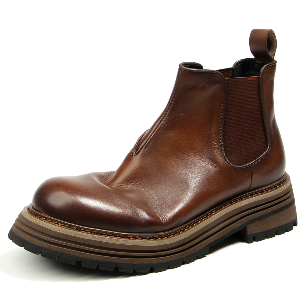 813-1 Chelsea Boots Men's High-Top Shoes Retro Distressed Work Shoes Thick-Soled Height-Increasing Men's Shoes Short Boots British Style