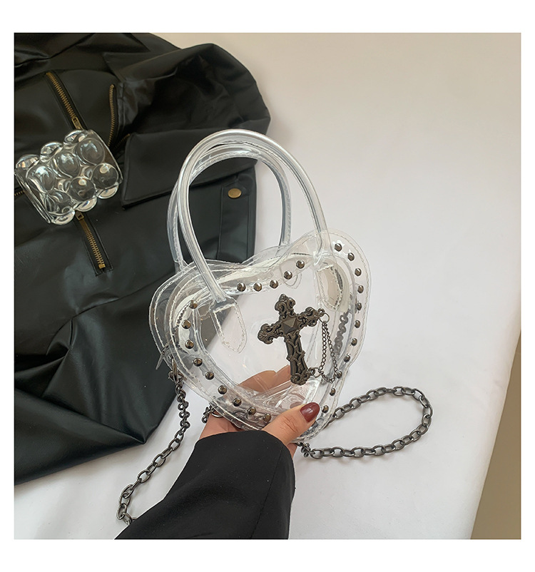 Women's Small Pu Leather Cross Streetwear Rivet Heart-shaped Zipper Jelly Bag display picture 7
